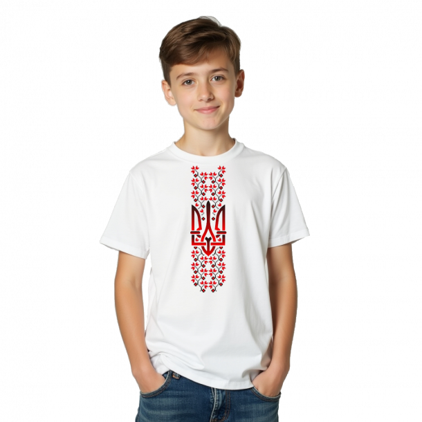 Дитяча футболка вишиванка з тризубом - головне фото